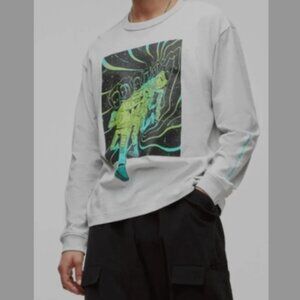 Mode of One Mens Long Sleeve Relaxed Space Guy Graphic Tshirt Heather Grey XL